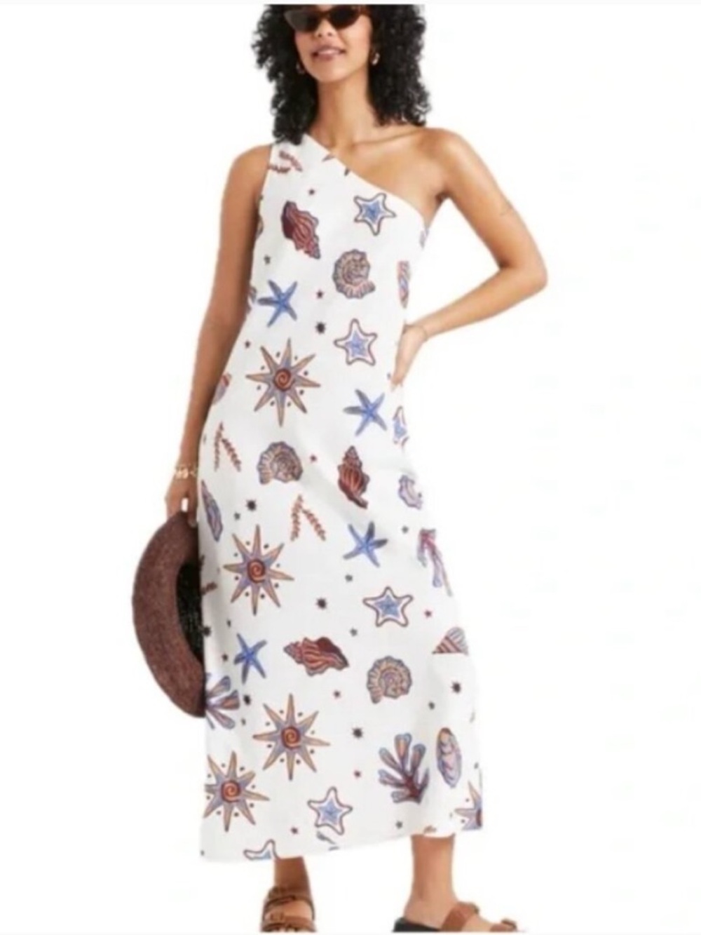 NWOT ONE-SHOULDER SEASHELL PRINT DRESS M